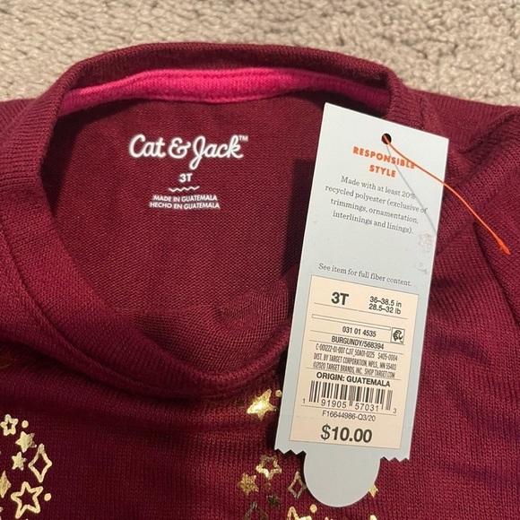 NWT Cat & Jack Star Peplum Long Sleeve Holiday Shirt 3T - Picture 2 of 4